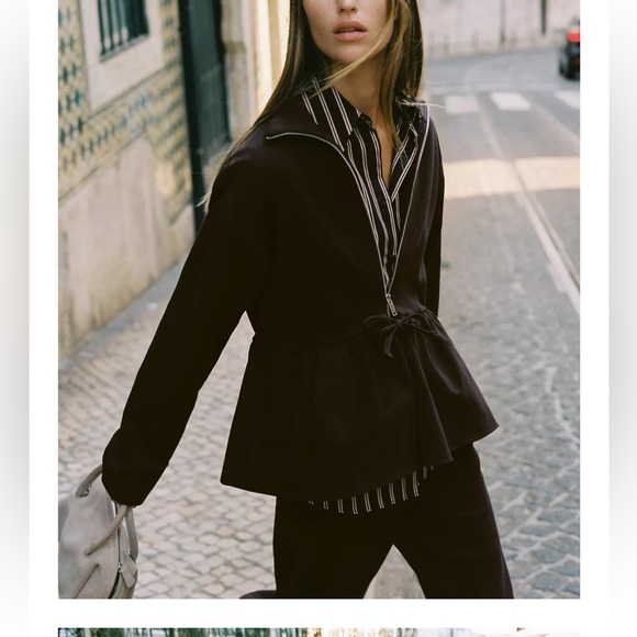 Zara NWT plum burgundy zipper drawstring tie waist peplum bomber jacket - Picture 4 of 11